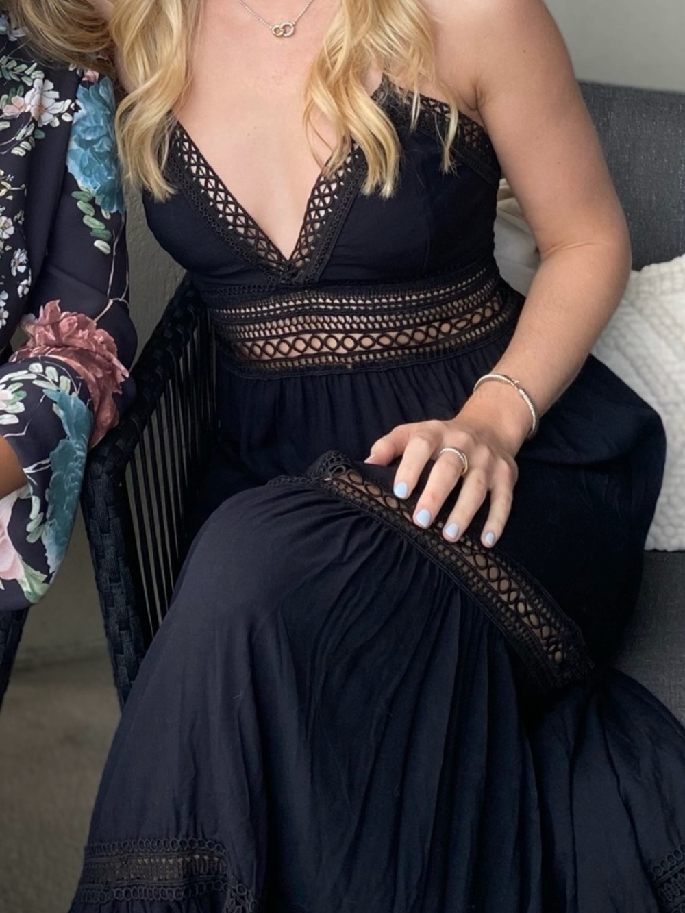 Black Crochet-Trim Maxi Dress for Women